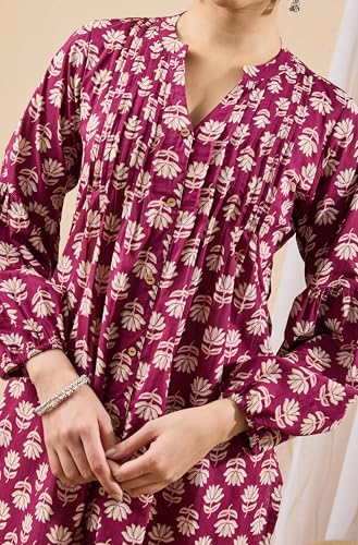 Image of Janasya Women's Pure Cotton Floral Printed A-line Kurta