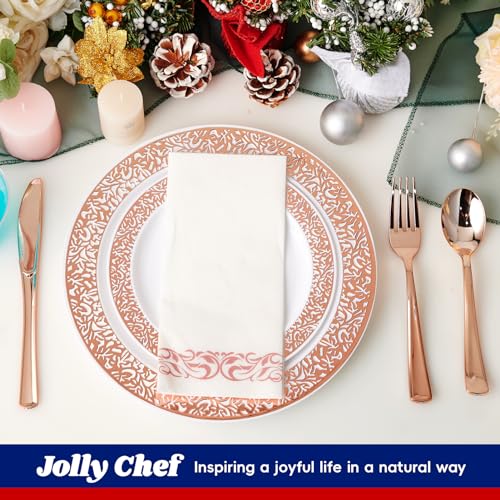 ๐ฎ๐ญ๐ฌ Count Rose Gold Plastic Dinnerware Disposable Plates 30 Dinner & 30 Dessert Plates & 30 Cups & 30 Rose Gold Paper Napkins & 30 Plastic Silverware Set