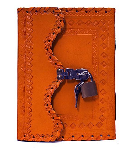 Habeeb Bags Antique Handmade Leather Bound Journal Regular Diary/Personal Organiser Memoir Vintage for Men and Women with Lock and Key (Orange)