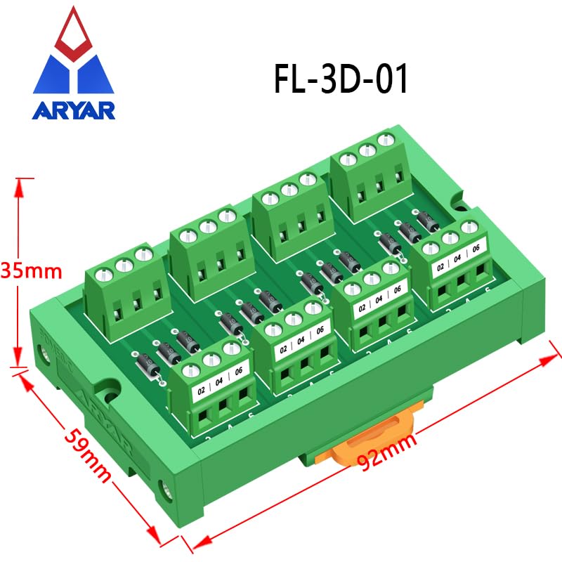 Wiring Connecting Terminals - 12 Channel diode Module DIN Rail Mount 1 Amp 1000V Common Anode 12 Diode Network Module, 1N4007 didoe Module.