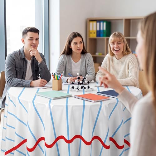 Image of Hahafelt 6 Pcs Back to School Plastic Tablecloth 84 Inch Round Notebook Paper Disposable Table Cover First Day of School Circular Table Cloth for Back Classroom Gatherings