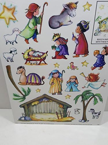 A Novel Collection Glitter Christmas Nativity Scene Reusable Window Clings (1 Sheet)