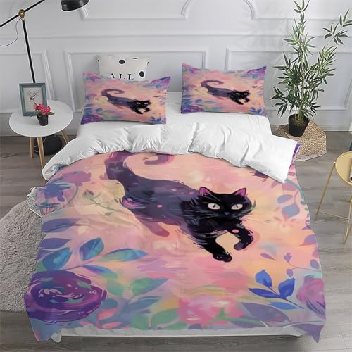 Housse de couette chat 3D imprimé grand format literie hypoallergénique douce - 6