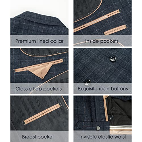 Antonio Uomo Men’s Plaid Suit Set – Slim Fit 3 Piece Blazer Jacket Vest Pants Formal Business Wedding Party Prom Dress Suits3