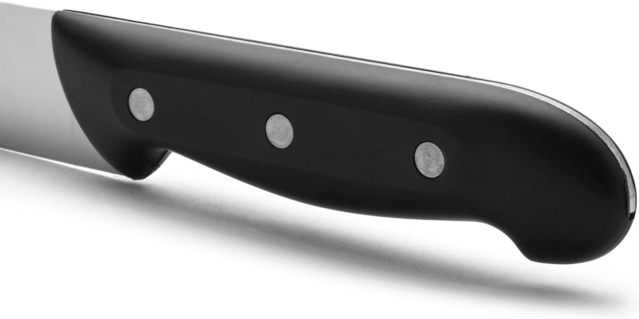 Arcos Kitchen Knife 9 Inch Nitrum Stainless Steel. Multi-use Kitchen Knife. Ergonomic Polyoxymethylene POM Handle and 220 mm blade. Multi-use. Series Maitre. Color Black.