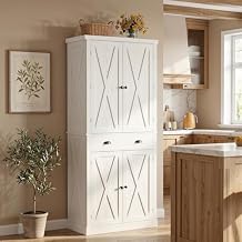 IRONCK 72.6" Tall Farmhouse Kitchen Pantry with Drawer and Adjustable Shelves, Freestanding Storage Cabinet with X-Design Doors, Large Floor Cupboard for Kitchen, Dining Room, White