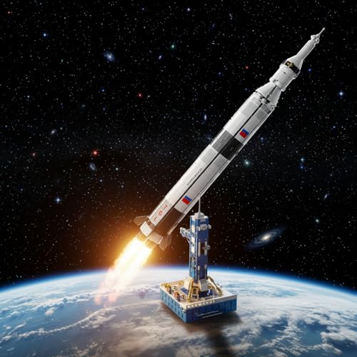Image of SKY LINE OCEAN || Space Saturn V Bundling Block Set with Launch Stand || Translucent Spaceship Model || 846pcs || STEM Toy & Collectible Display for Home Office || 5 Year Structural Warranty