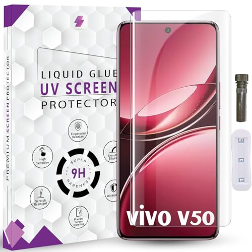QOISA Advanced HD+ UV Tempered Glass Screen Protector For Vivo V50 5G / Vivo V50e 5G (6.77 Inch, Pack of 1) Full Adhesive UV Curved Screen Guard, Case Friendly