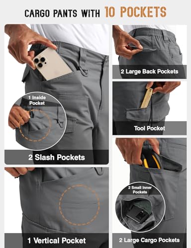 TBMPOY Men's Water Resistant Cargo Work Pants Ripstop Tactical Hiking Military Construction Outdoor Pants 10 Pockets4