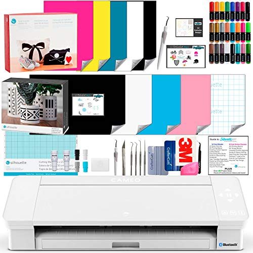 Silhouette Cameo 4 White Bundle with Vinyl Starter Kit, Heat Transfer Starter Kit