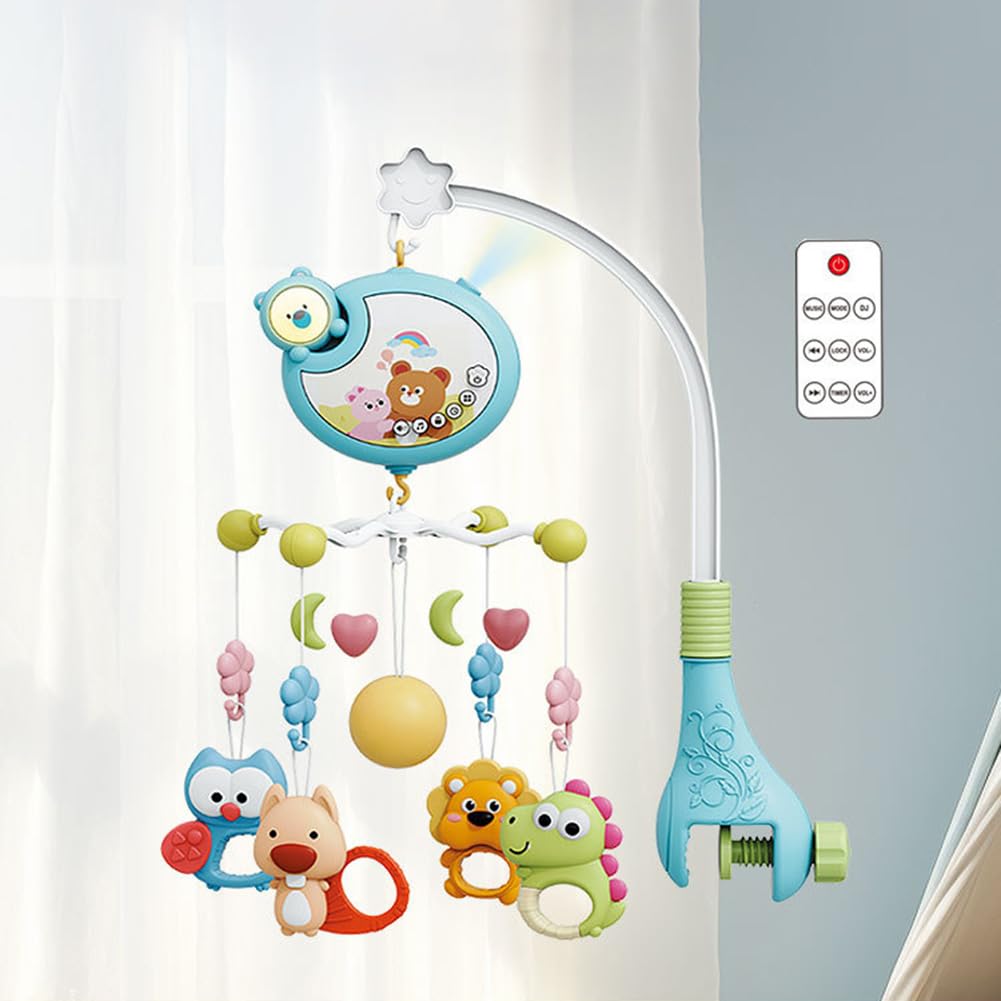 Mobile de Lit Bébé, Mobile Musical Bébé Rotatif avec Hochets Animaux Détachables et Support Mobile, Bébé Mobile de Berceau Musical, Décoration de Chambre d'enfant, Cadeau Nouveaux-nés