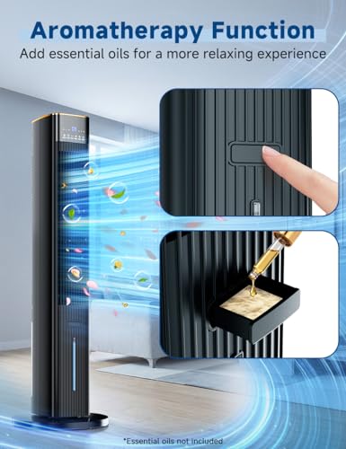 Image of HIFRESH 107CM Tower Fans w /Cooling, Memory & Aroma Function, Remote & Touch Screen, 4 Modes & 3 Speeds,15H Timer, 4.2L Dual Tanks, 6 Ice Pack, 22Ft Air Throw, Low Power Consumption Tower Fan for Room