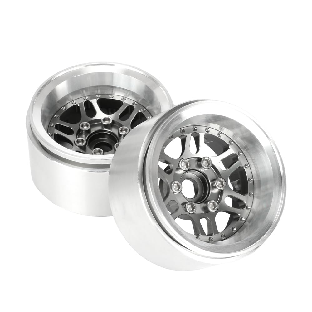 KINGCOO Juego de 4 ruedas de 1,9 pulgadas Beadlock, llanta offset, 10 mm, aluminio, metal, cubo de rueda de repuesto para coche 1/10 RC Rock Crawler Auto para Axial SCX10 TRX4 TRX6 D90 D110 (gris)