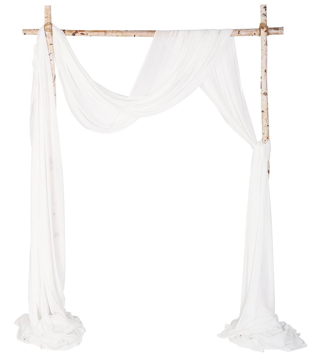 Cytdkve White & White 2 Panels 30Ft Chiffon Wedding Arch Drapes Draping Fabric For Wedding Ceremony Party Reception Backdrop (White & White)