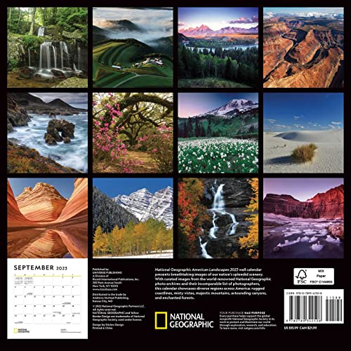National Geographic: American Landscapes 2023 Wall Calendar #TOP1
