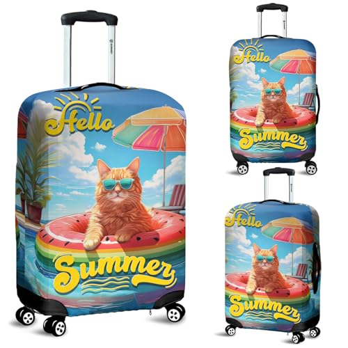 Hello Summer Maine Coon Pool Day on Watermelon Float Travel Luggage Cover Cat Lover Kitten Owner Gifts Suitcase Dust Protective Decor 130082