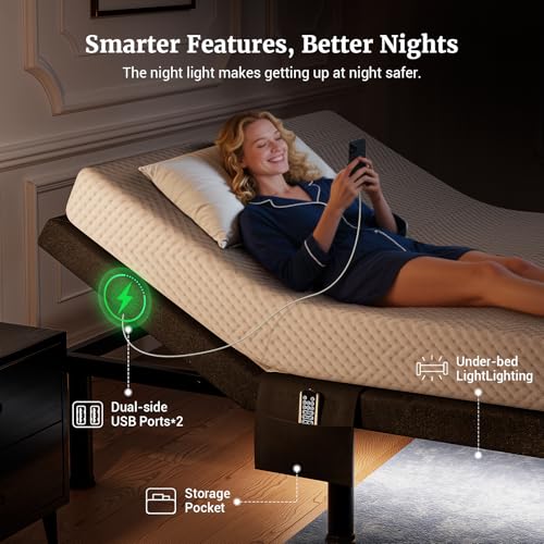 Image of Tami Tami T600 Adjustable Bed Frame Split King Size with Remote & Massage - Syncable Electric Beds Bases, Zero Gravity, Dual Side USB, Nightlight, Quiet Motor, 5 Min Easy Assembly