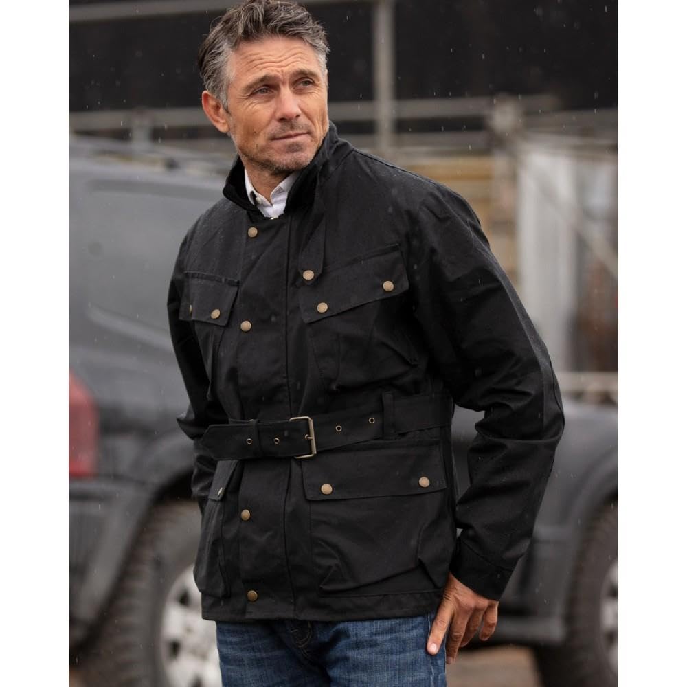 Walker & Hawkes - Veste cirée pour Homme Explorer - Ceinture/4 Poches - Style Motard