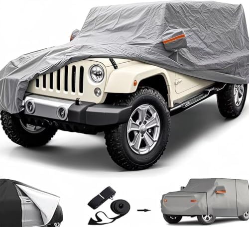 Big Ant Car Cover for Wrangler CJ,YJ, TJ & JK 4 Door All Weather Protection Waterproof SUV Cover Custom Fit for 1987-2021 Wrangler SUV with Driver Door Zipper,Gray