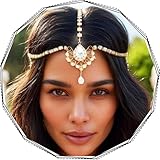 Brishow Rhinestone Rave Jewelry Headband Gold Festival Crystal Head Chain Headpiece Accessories for Women
