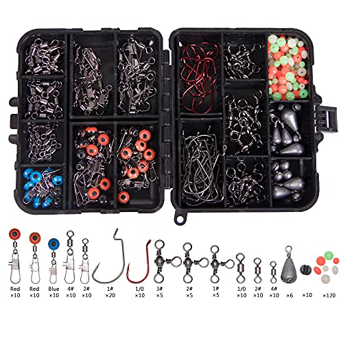 262 pcs Pêche Pivotant Snaps Kit Terminal De Pêche En Mer Dans La Boîte Plate-Forme De Pêche Émerillons Snaps Combo Plomb Diapositives Perles De Pêche Jig Crochets Ensemble D'accessoires De Pêche Cover