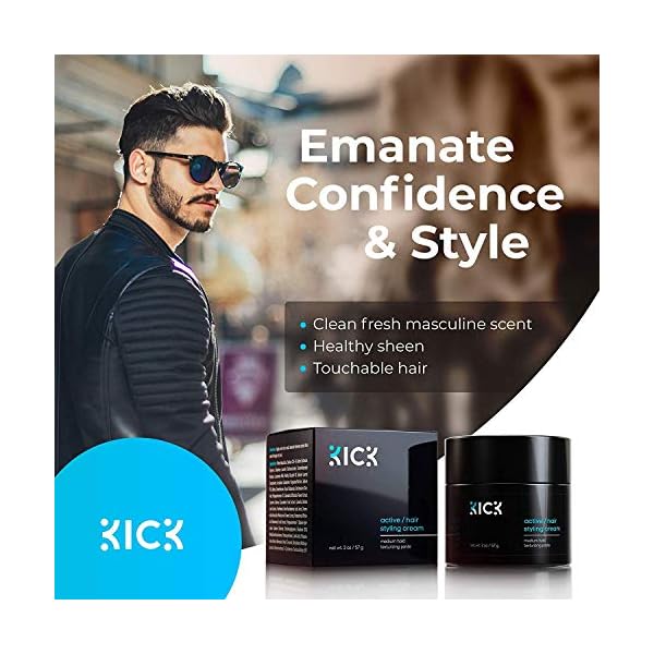 Hair-Cream-for-Men-by-KICK-Medium-Hold-Forming-Cream-Award-Winning-Mens-Hair-Products-Non-Greasy-Hair-Styling-Cream-with-Argan-and-Coconut-Oil-to-Restore-Dry-Damaged-Hair-2-Oz Kick Hair Cream for Men Medium Hold Forming Cream - Award Winning Mens Hair Products - Non Greasy Hair Styling Cream with Argan and Coconut Oil to Restore Dry, Damaged Hair - 2 Oz