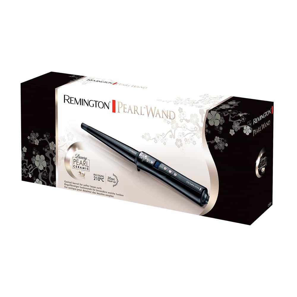 Remington Boucleur à cheveux [Conique 13-25mm: Ondulations naturelles] (Céramique Premium avec éclats de perles, chaleur homogène, Ecran LCD, 130-210°C, gant de protection) Fer à boucler CI951
