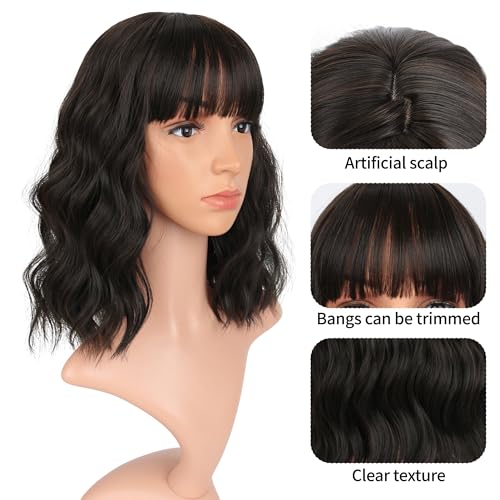 image for VCKOVCKO Short Wavy Bob Wigs With Air Bangs Women's Shoulder Length Cu