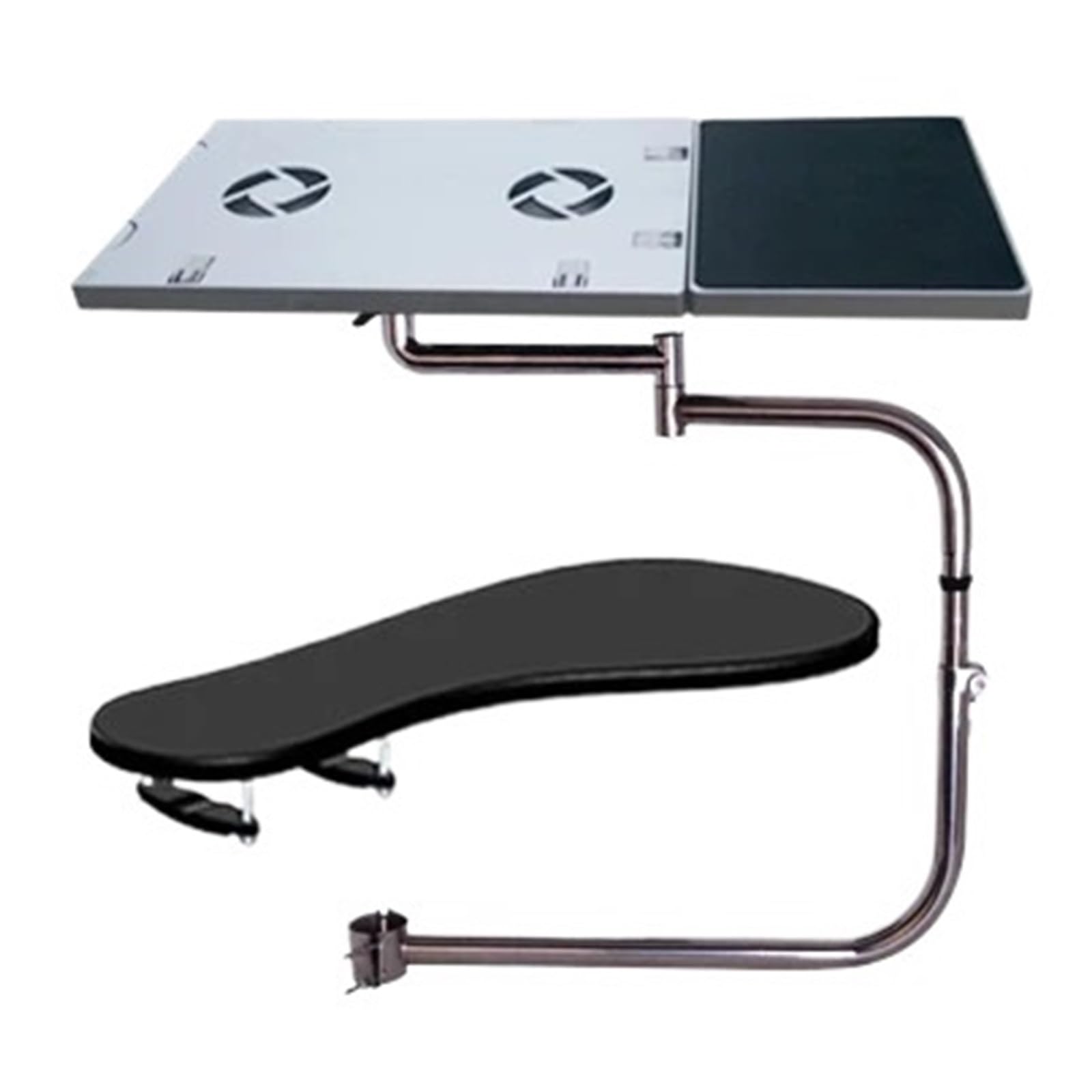 Support PC pour accoudoir de chaise avec ventilateur et tapis de souris argent