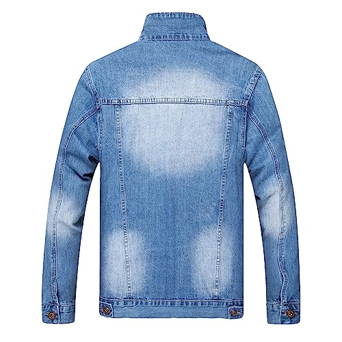 Image of LZLER Men's Denim Jackets Distressed Destroyed Classic Vintage Slim Fit Ripped Fashion Trendy Trucker Jean Jackets