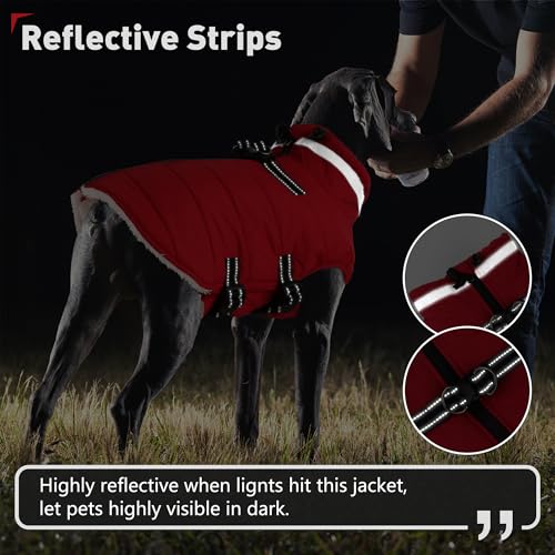 Image of Dogcheer Dog Winter Coat with Harness, Waterproof Dog Warm Jacket - Red,XS | Christmas Adjustable Dog Cold Weather Coats with Zipper, Reflective Puppy Snow Fleece Jackets for Small Medium Large Dogs