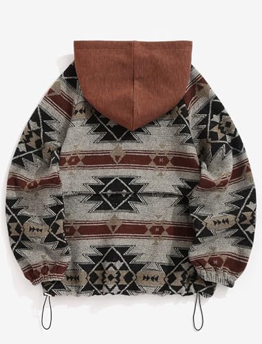 ZAFUL Men's Oversized Hoodie Quarter Zip Ethnic Aztec Print Loose Pullover Hooded Sweatshirt with Pocket2