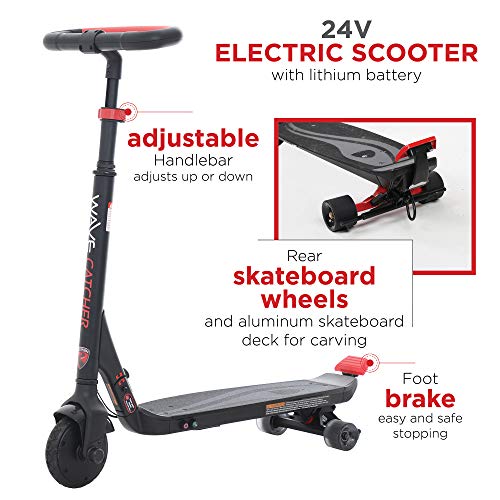 Rollplay 24V Wave Catcher Electric Scooter Toy - for Boys & Girls Ages 8 & Up - Battery Operated Kid's Power Performance Toy - Black, Red/Black - Thumbnail 7