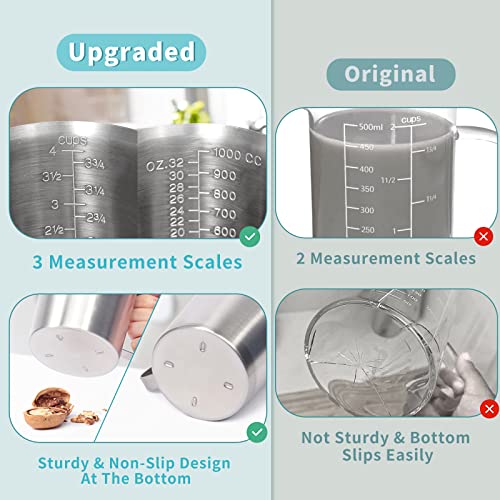 Image of Measuring Cup, [Upgraded, 3 Measurement Scales, Including Cup Scale, ML Scale, Ounce Scale], Newness Stainless Steel Measuring Cup with Marking with Handle, 32 Ounces (1.0 Liter, 4 Cup)