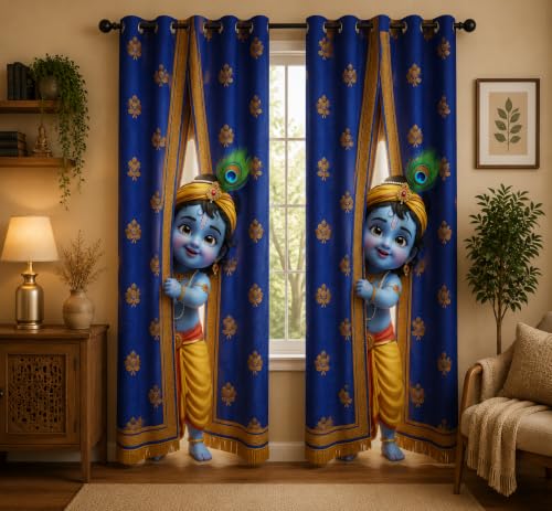 Image of Bal Krishna Digital Print Eyelet Curtain 9 Ft 1 pc for Home Temple Decor