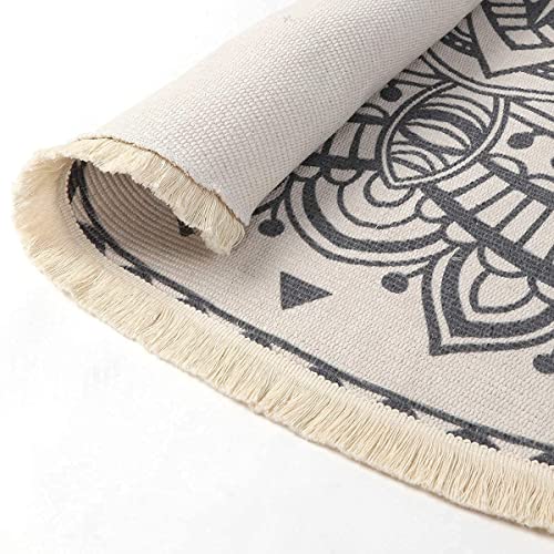 SHACOS Vintage Baumwollteppich Rund Grau Mandala Teppich Baumwolle Waschbar Handgewebt Boho Wohnzimmerteppich mit… – Bild 6
