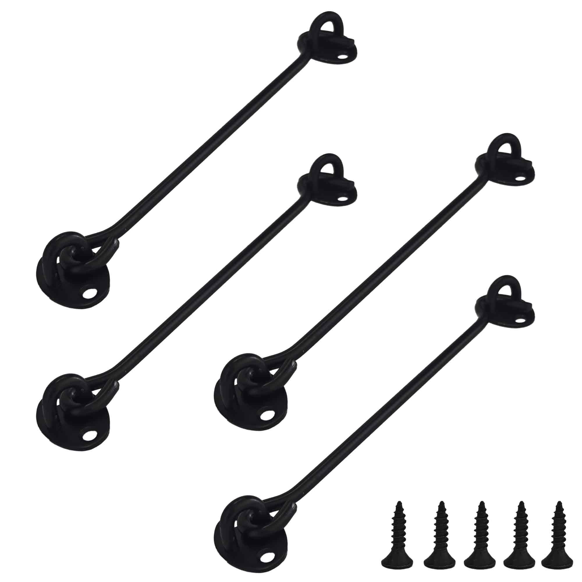 2pcs 10 inch hook eye latch, sliding barn door lock stainless steel gate latch for window cabin garage shed, heavy duty safety stopper silent holders catch long lock, black