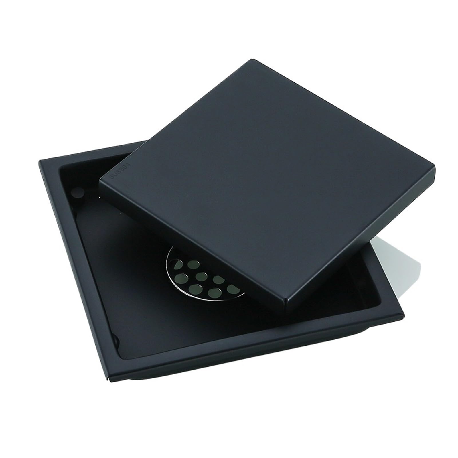 Drainage grates Invisible Floor Drain 304 Stainless Steel Square Bathroom Washroom Drainage Grate Waste Drainer Filler Black(15 Cm)