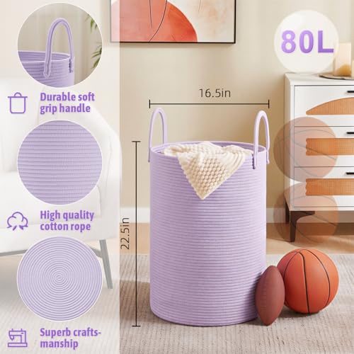 Image of Artfeel Laundry Basket,Woven Cotton Rope Laundry Hamper,80L for Decorative Storage of Dirty Clothes,Toys and Blankets in Bathroom,Baby Room and Living Room