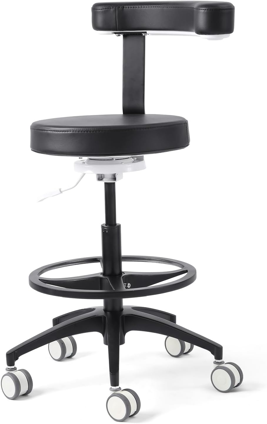 JMU Dental Assistant Chair, Adjustable Height Rolling Stool with 360° Swivel Armrest, 350lbs Load Capacity Microfiber Leather, for Medical Clinic Lab Tattoo Salon, Black