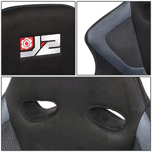 J2 Engineering J2-Rs-006-Bl Pair Of Black Blue Stitching Mesh Suede Style Fabric Injection-Molded Foam Universal Racing Seat With Adjustable Glides Side Mount Adapters 38" H X 21" W X 25" D #TOP2