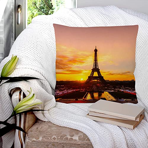 Housse de Coussin 45x45 cm,Vue sur la Tour Eiffel au Lever du Soleil, Paris,Polyester Taie d'oreiller de pour Maison Salon Chambre Décoration D'intérieur