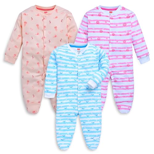 Image of LuvLap Baby Boys and Girls 100% Cotton Full Sleeve Romper /Bodysuit Pack of 3