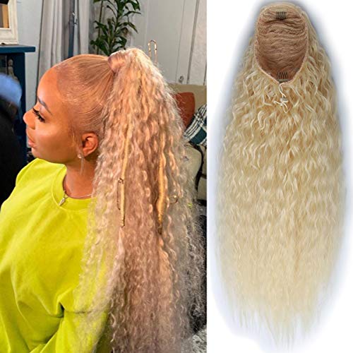 22inch Clip In Wavy Natural Ponytail Extension For Women Long Deep Curly Fake Water Hair Pieces Drawstring Ponytail Extensions (22inch, 613#)