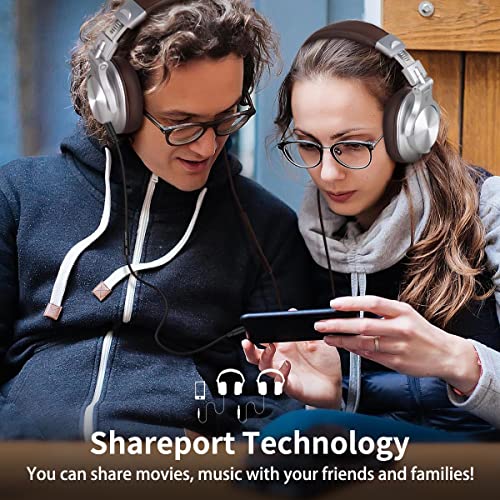Image of OneOdio A71 Hi-Res Studio Recording Headphones - Wired Over Ear Headphones with SharePort, Monitoring Mixing Foldable Headset with Stereo Sound, 3.5 /6.35MM Jack for PC Computer DJ Guitar-Silver