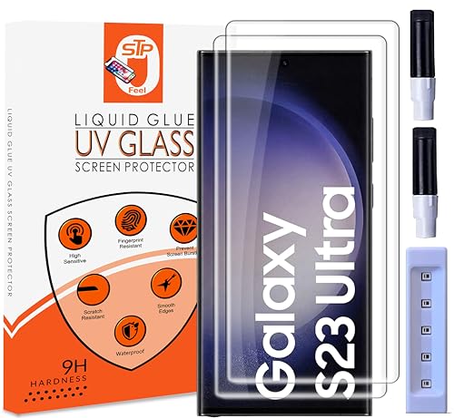 Image of STP FEEL Premium UV Tempered Glass For Samsung Galaxy S23 Ultra 5G (6.8 Inch, Pack of 2) Full Adhesive UV Curved Screen Protector with easy installation kit