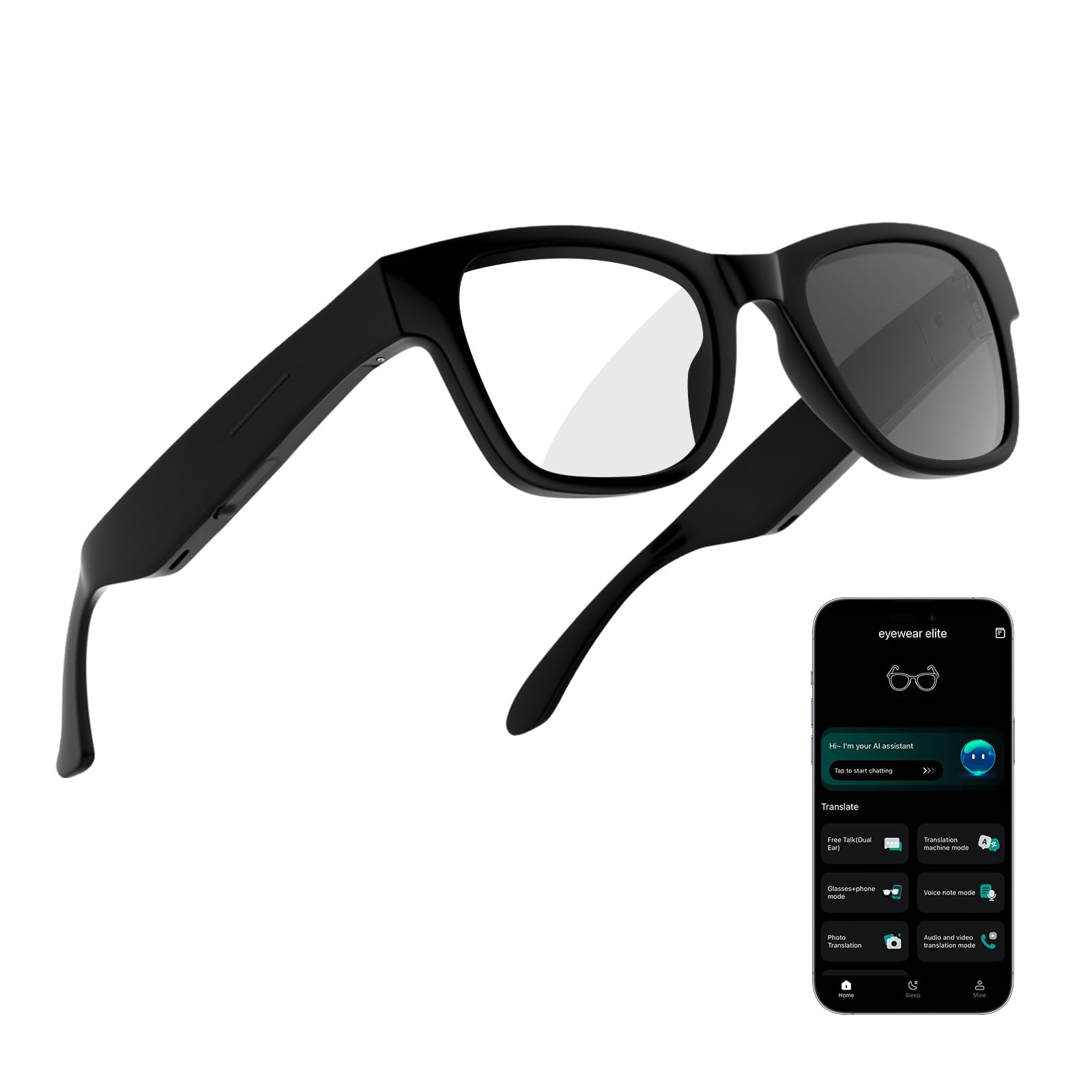 Photo 1 of KWENRUN AI Smart Glasses with ChatGPT – Bluetooth, Real-Time Translation, Music & Hands-Free Calls, Photochromic Lenses, UV & Blue Light Protection for Men & Women