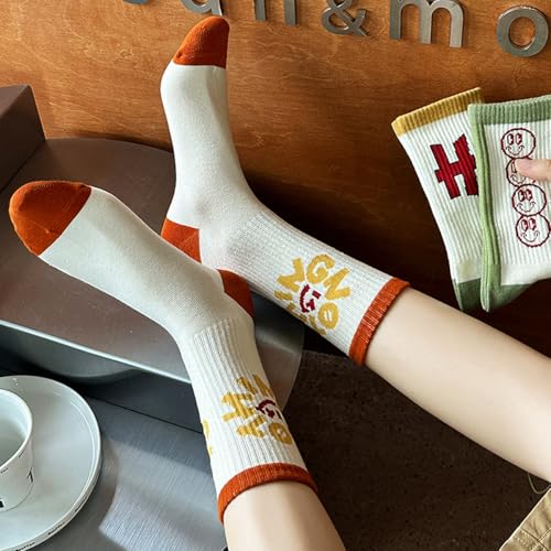 Image of Women's stockings 3 pieces | Smiling face combed cotton | Slip-proof cuffs | Spring and Summer white socks