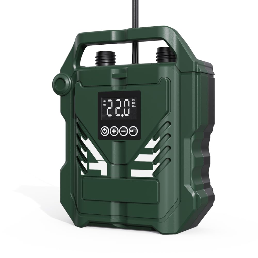 Compresor de aire eléctrico portátil de 12 V, 22 PSI, bomba de alta presión con apagado automático, 3 modos de trabajo, 7 boquillas para tabla de remo inflable, barco, kayak, tienda de campaña y