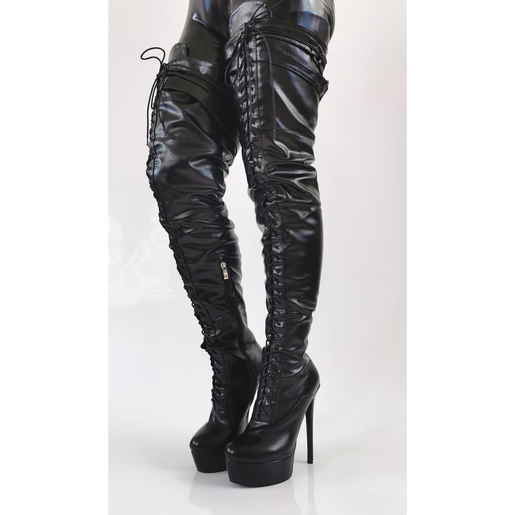 Talons Hauts pour Femmes. Bottes Hautes à Lacets et Talons Aiguilles au-Dessus du Genou. Bottes Hautes pour Femmes. pour Spectacle de Strip-teaseuse et de travestisme